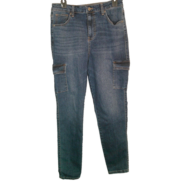 No Boundaries Women's 10 Cargo Jeans Wide Leg, Dark Wash - Picture 1 of 7